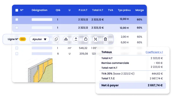 Interface ProGBat pour devis, factures et gestion de chantier.